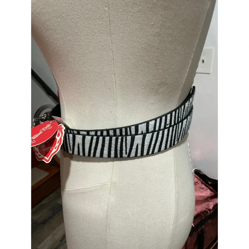 Von Dutch Zebra Print Faux Fur Rhinestone Logo Buckle Belt Y2K Coquette NWT M